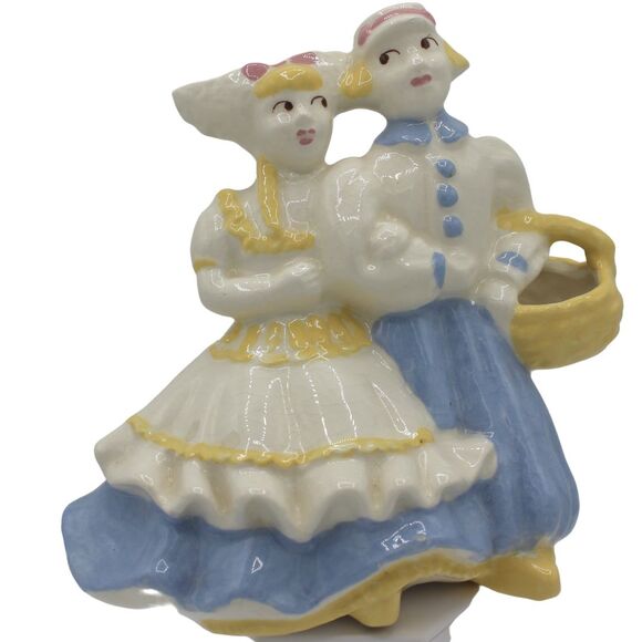 Vintage Ceramic Goldammer Dutch Boy Girl with Basket Flower Pottery Planter Vase - Picture 1 of 7